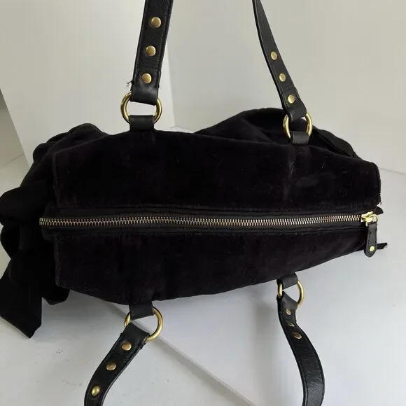 Vintage Juicy Couture Handbag Y2K Black Velour Shoulder Bag Big Rhinestones Bow - Picture 8 of 16